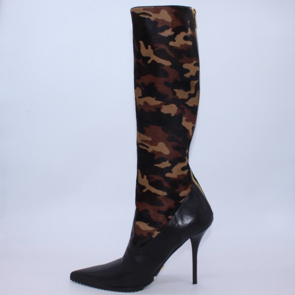 Michael Kors Camo Calf Hair Black Leather Boot Size 40 One Boot Only Not A Pair - Picture 9 of 11
